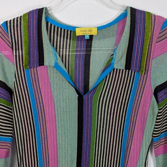 VTG Y2K Striped Metallic Knit Collar Sheer Sweater Retro Festival Top SZ 38 SEE - Picture 4 of 9